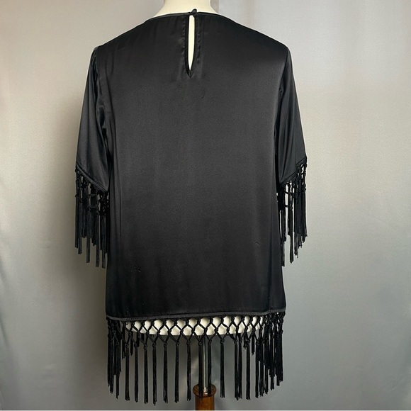 Cami NYC Fara Top Black Short Sleeved Silk Top with Fringe - Size XS - Picture 5 of 15